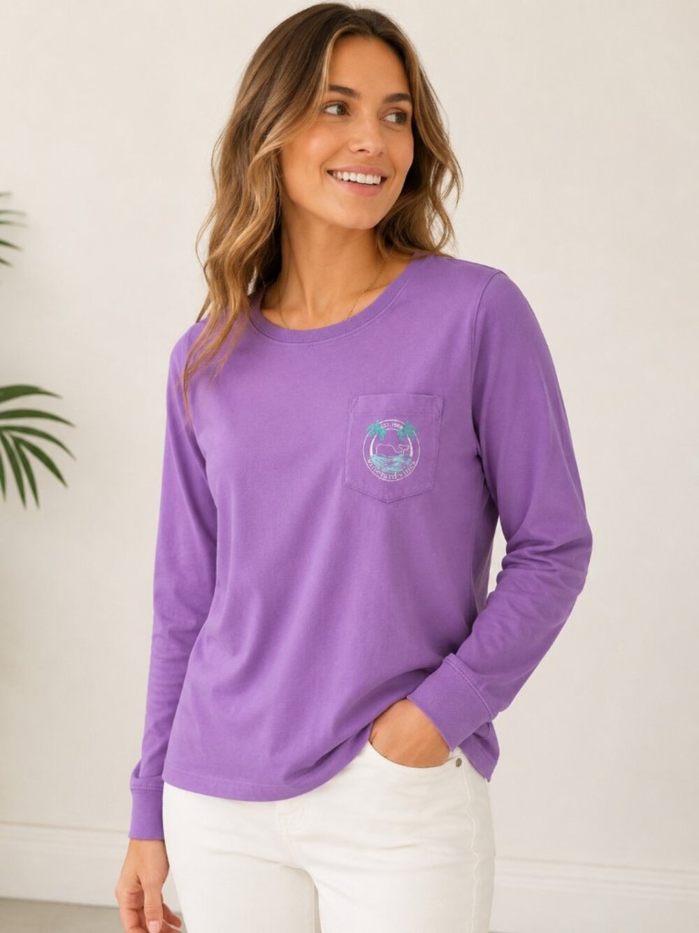 Vineyard Vines Lavender Painted Palms Whale Pocket Tee XS